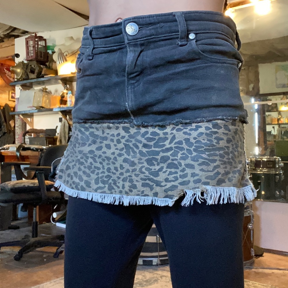 Crust Punk Patch Leopard Print Mini Skirt